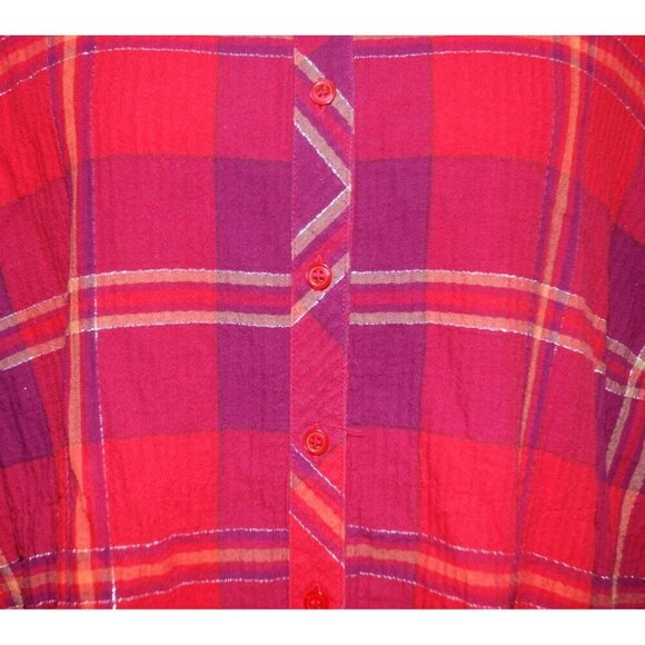 Catherines Red Plaid Metallic Button Front Shirt Blouse Size 2X 22W 24W Petite - Picture 3 of 8